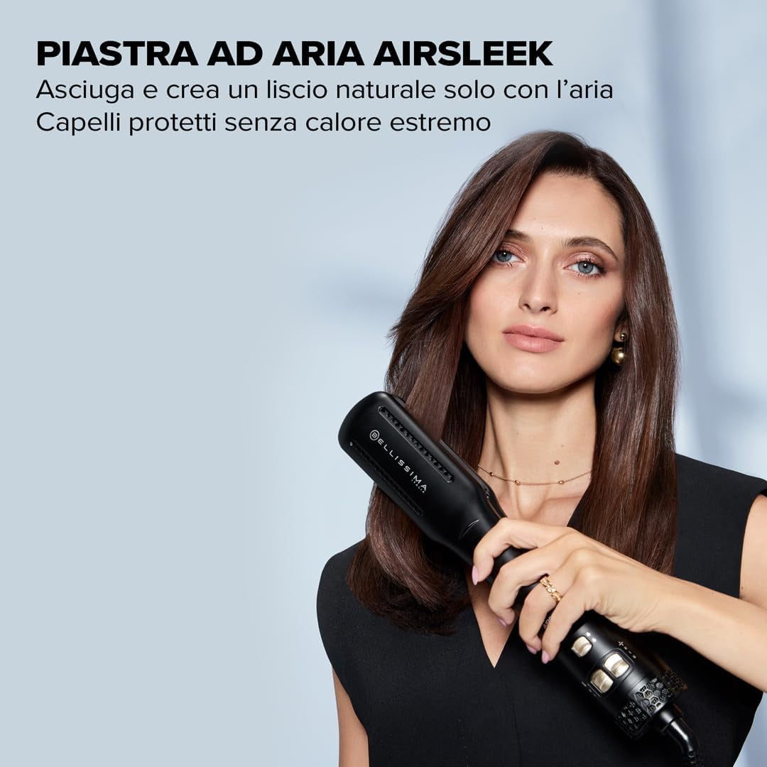 Imetec Airsleek - Piastra Asciugacapelli 2 in 1 Ad Aria, Asciuga E Stira Capelli Bagnati. Capelli Lisci E Protetti Senza Calore Estremo. Tecnologia a Ioni, Rivestimento Ceramica & Cheratina