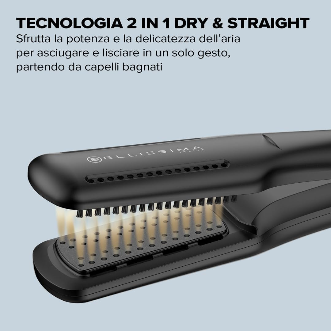 Imetec Airsleek - Piastra Asciugacapelli 2 in 1 Ad Aria, Asciuga E Stira Capelli Bagnati. Capelli Lisci E Protetti Senza Calore Estremo. Tecnologia a Ioni, Rivestimento Ceramica & Cheratina