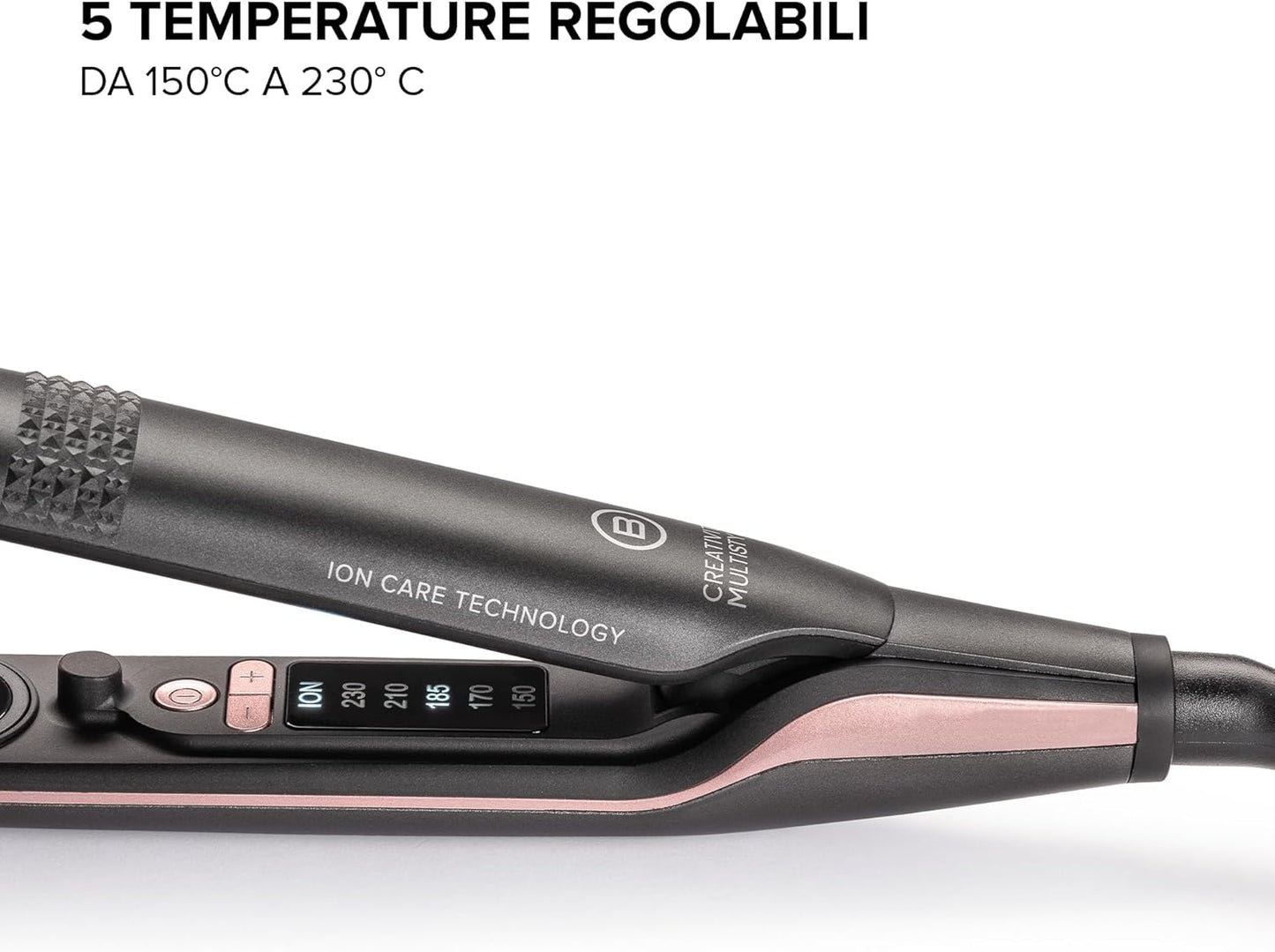 Imetec Creativity Multistyle, Piastra per Capelli Lisci O Mossi, Rivestimento Ceramica, Particelle Diamante, Cheratina, Piastre Flessibili E Calde Anche Esternamente, 5 Temperature