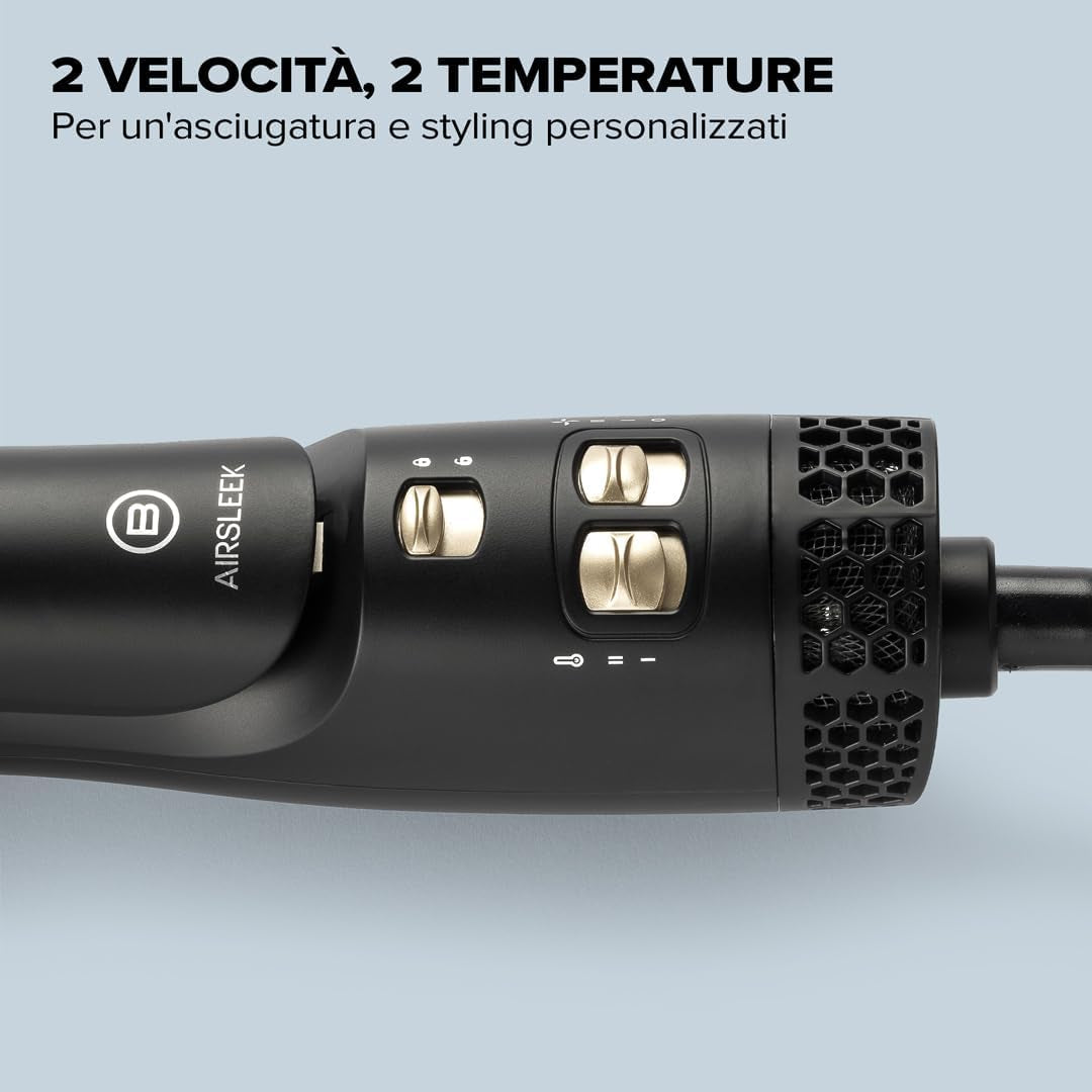 Imetec Airsleek - Piastra Asciugacapelli 2 in 1 Ad Aria, Asciuga E Stira Capelli Bagnati. Capelli Lisci E Protetti Senza Calore Estremo. Tecnologia a Ioni, Rivestimento Ceramica & Cheratina