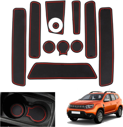 2018–2021 Renaul-T/Dacia Duster Tappetini Antiscivolo, Tappetini in Gomma per Console Centrale, Portabicchieri, Custodie, Tappetini per Le Cuciture Della Porta [Non per 2022] (Rosso)