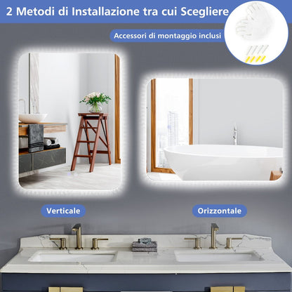 Specchio Da Bagno Con Luci LED 3 Temperature Di Colore anti Appannamento, Specchio Da Parete Infrangibile