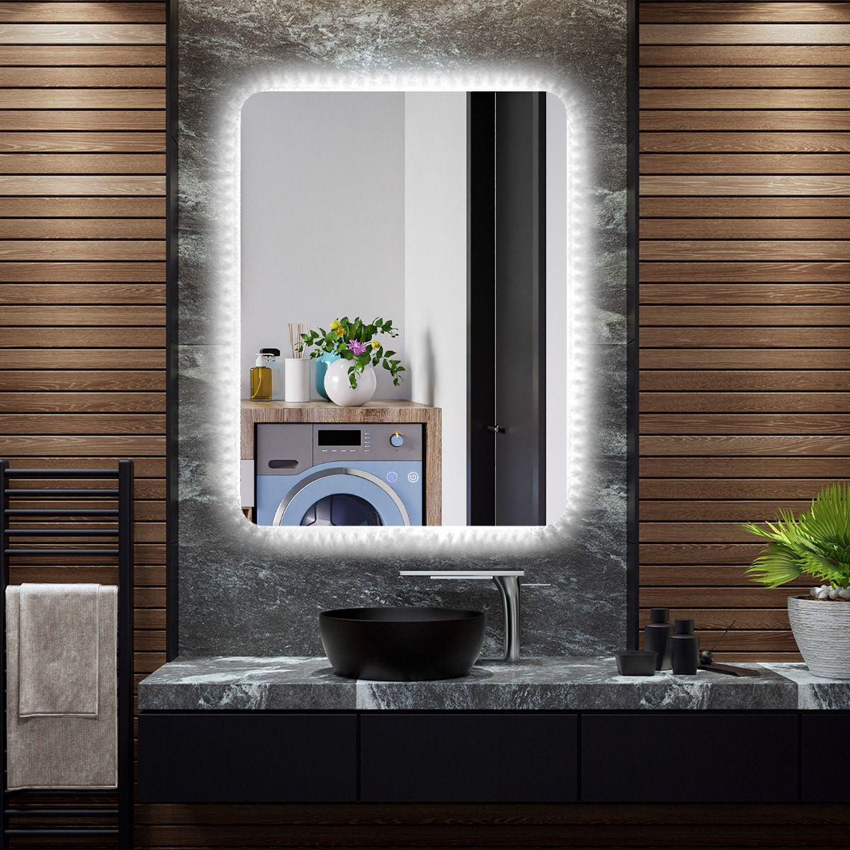 Specchio Da Bagno Con Luci LED 3 Temperature Di Colore anti Appannamento, Specchio Da Parete Infrangibile