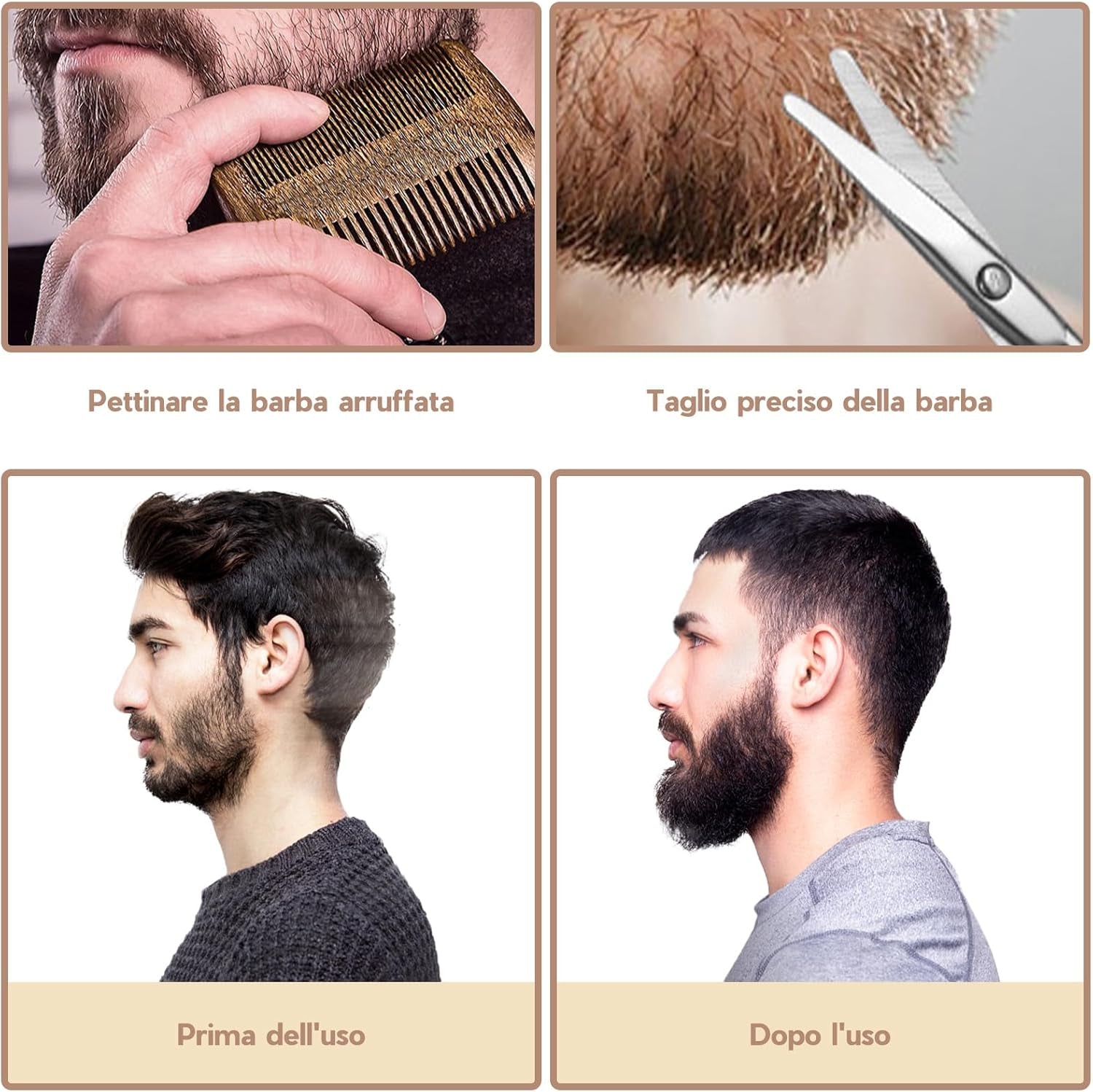 4 Pezzi Spazzola Barba Uomo Set, Pettine Barba Legno Uomo Setole Di Cinghiale Forbici Da Barba E Spazzola per Olio Vintage, Spazzola Da Barba Da Viaggio per Cura Professionale Della Barba