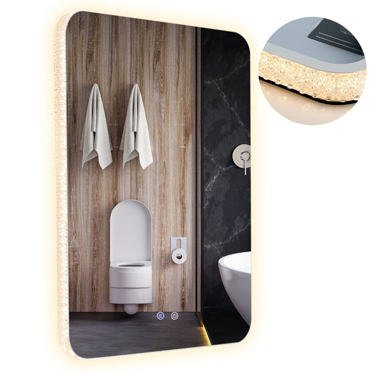 Specchio Da Bagno Con Luci LED 3 Temperature Di Colore anti Appannamento, Specchio Da Parete Infrangibile