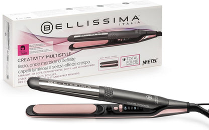 Imetec Creativity Multistyle, Piastra per Capelli Lisci O Mossi, Rivestimento Ceramica, Particelle Diamante, Cheratina, Piastre Flessibili E Calde Anche Esternamente, 5 Temperature