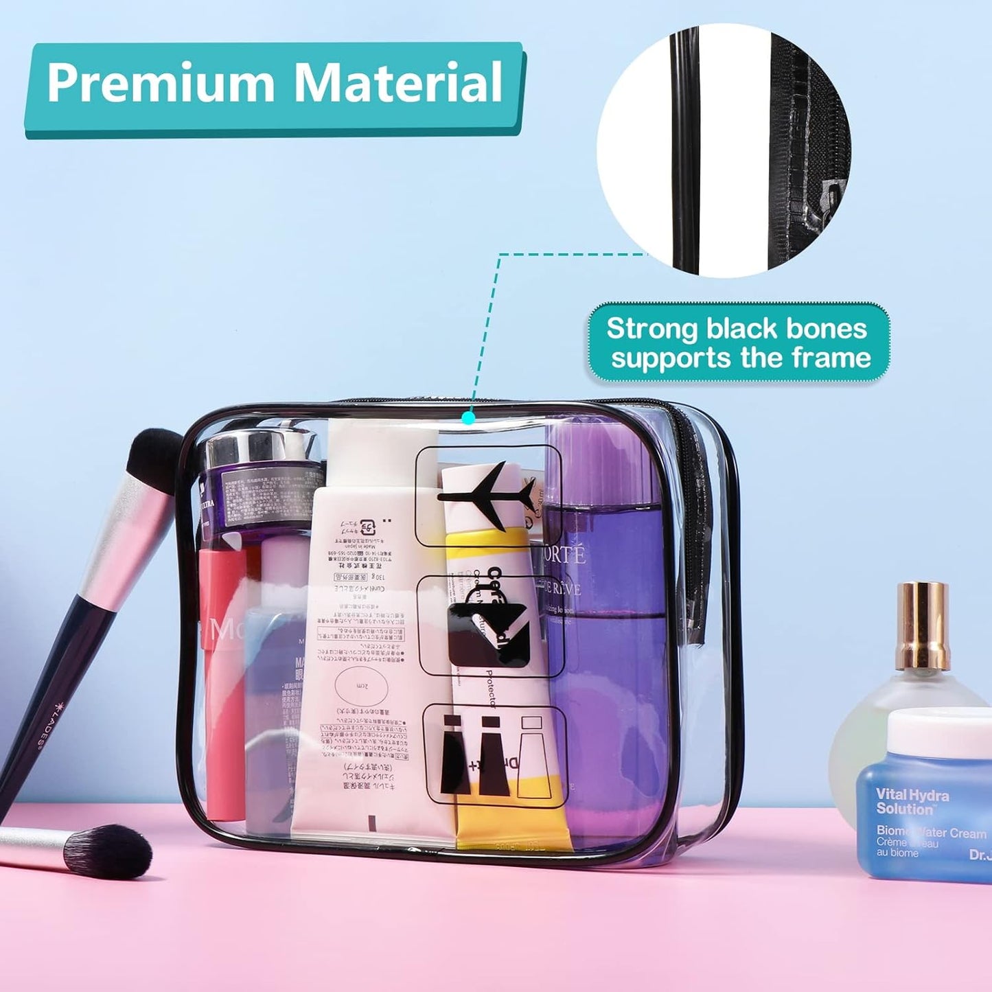 1 Borse Da Valigia Trasparente, TSA Beauty Case Da Viaggio Con Zip, Buste Trasparenti per Cosmetici, Donna/Uomo