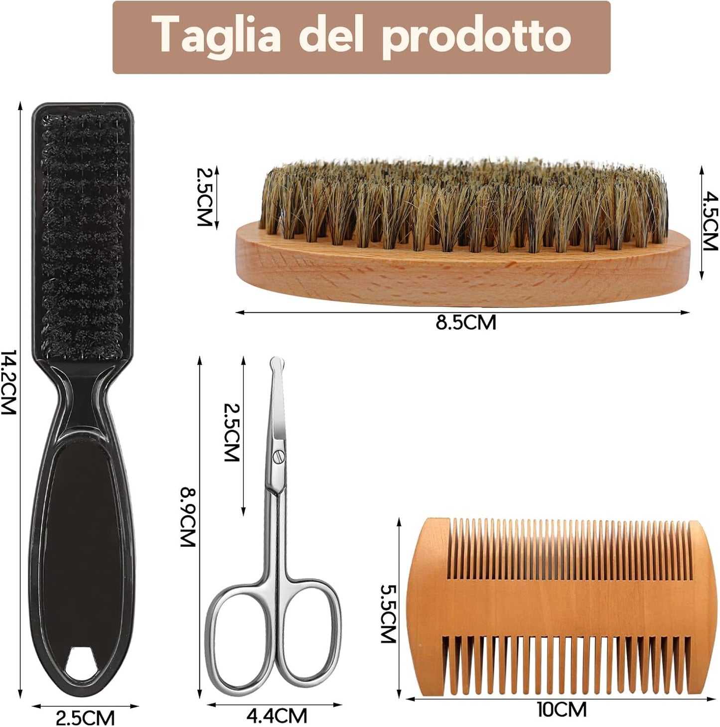 4 Pezzi Spazzola Barba Uomo Set, Pettine Barba Legno Uomo Setole Di Cinghiale Forbici Da Barba E Spazzola per Olio Vintage, Spazzola Da Barba Da Viaggio per Cura Professionale Della Barba