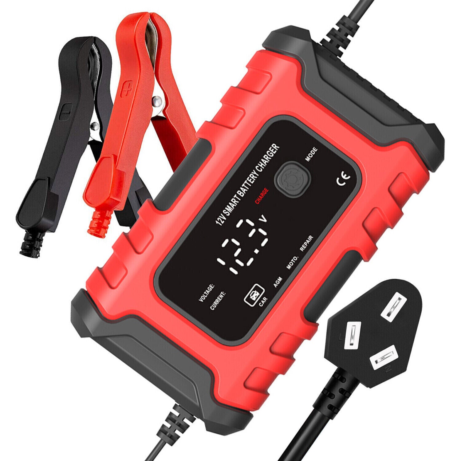 Caricabatteria 12V Carica Automatico Intelligente per Auto, Moto, Scooter, LCD