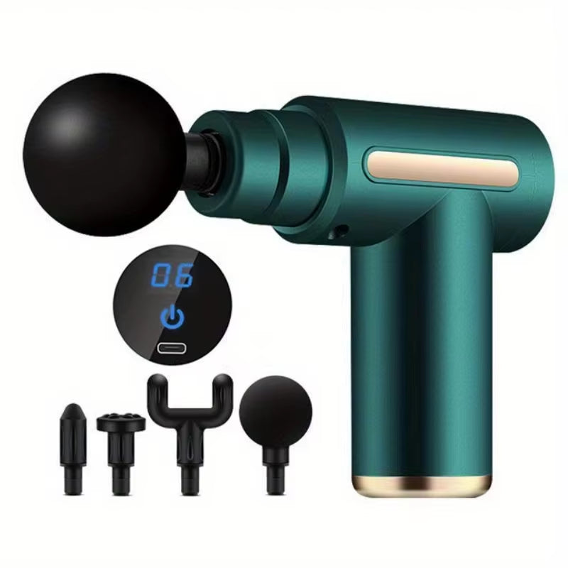 Portable Fascia Massage Gun LED Touch Screen Electric Percussion Pistol Massager Body Relaxation 4 Replaceable Massage Heads