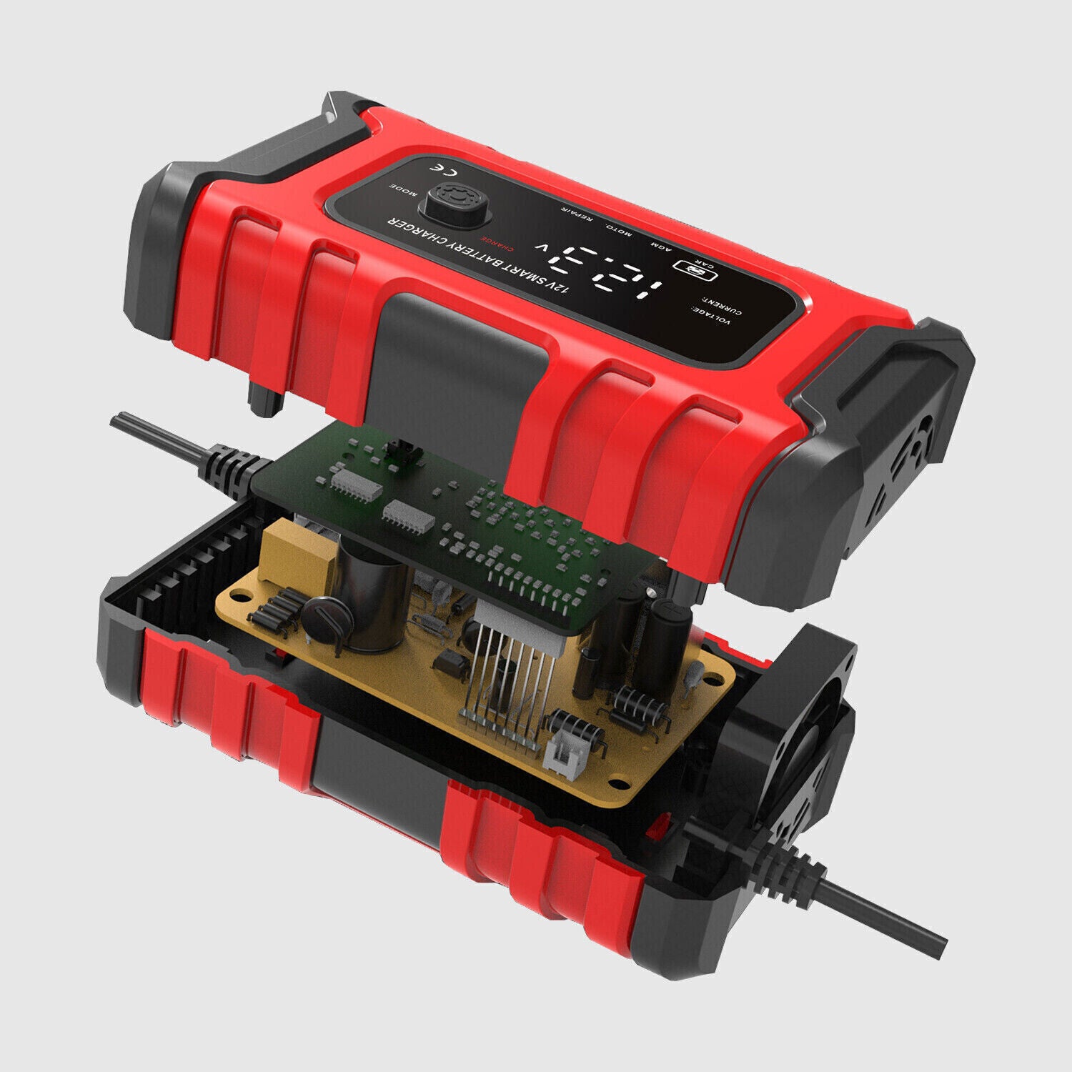 Caricabatteria 12V Carica Automatico Intelligente per Auto, Moto, Scooter, LCD