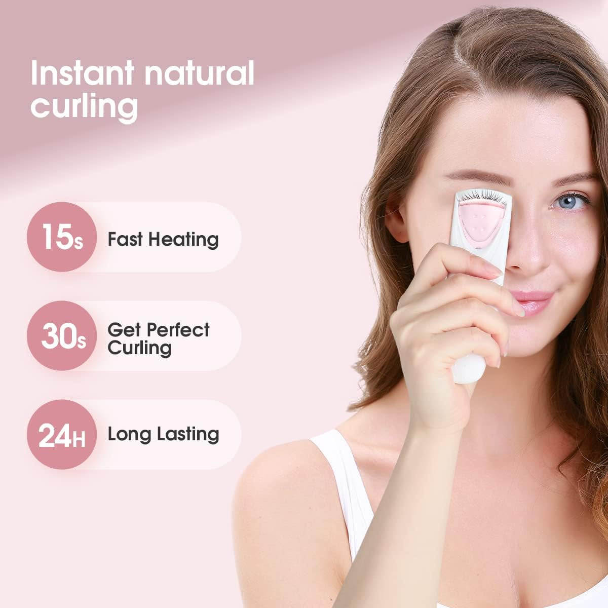Piegaciglia Elettrico,Piegaciglia Riscaldato,Strumento Professionale per Il Trucco Con Cuscinetti Riscaldanti Intelligente in Silicone Ag-2003Ap(Rosa)