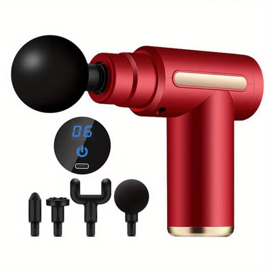 Portable Fascia Massage Gun LED Touch Screen Electric Percussion Pistol Massager Body Relaxation 4 Replaceable Massage Heads