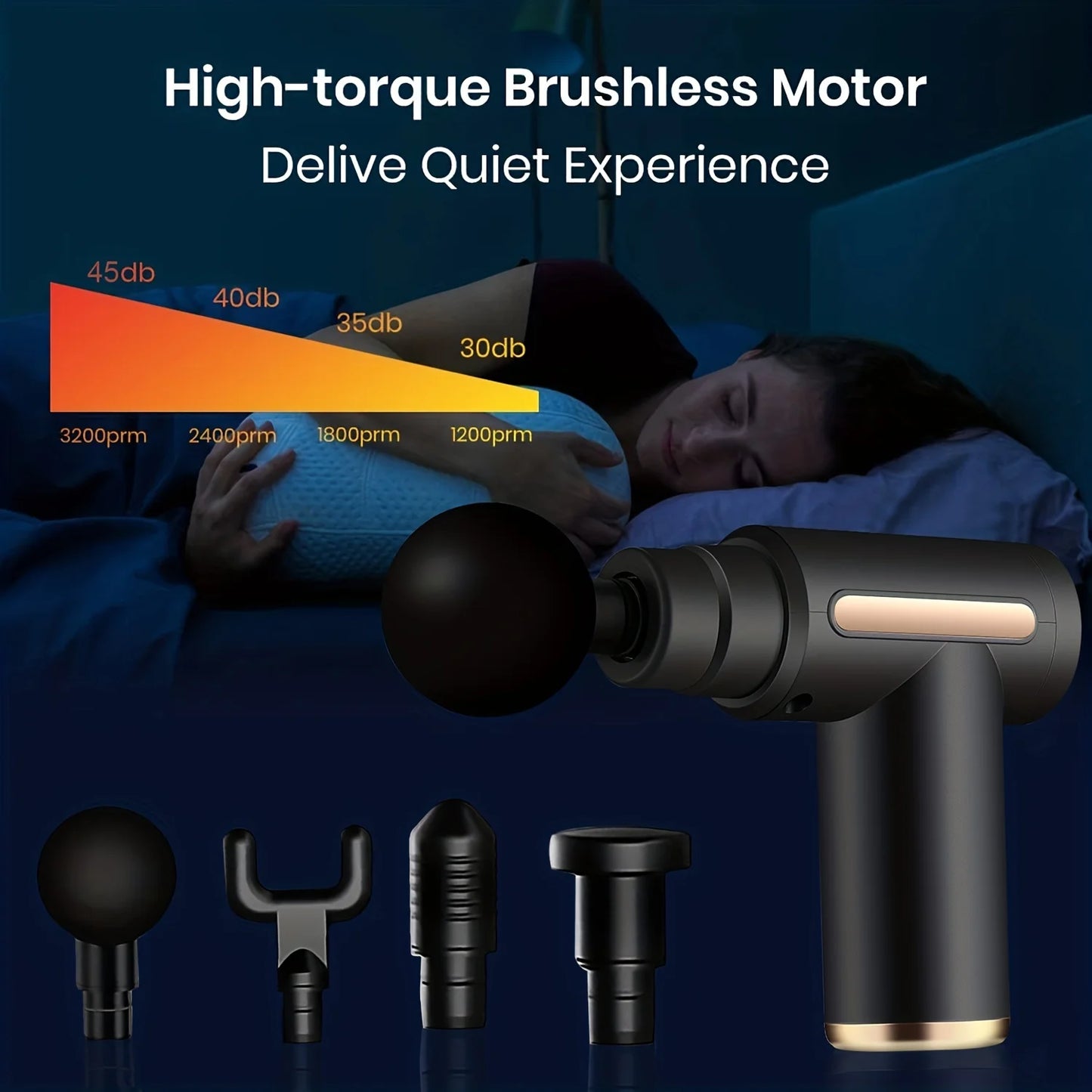 Portable Fascia Massage Gun LED Touch Screen Electric Percussion Pistol Massager Body Relaxation 4 Replaceable Massage Heads