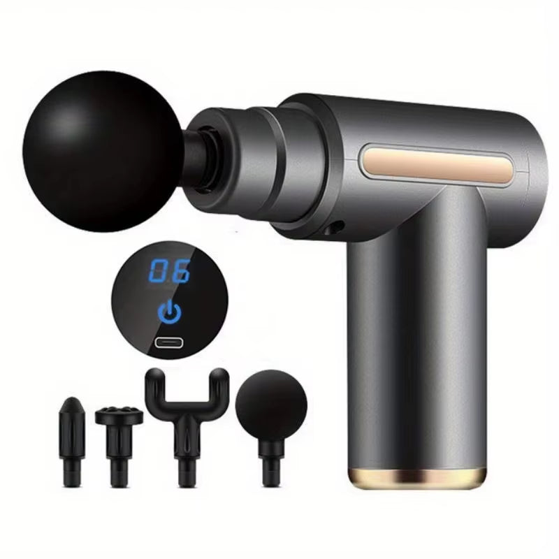 Portable Fascia Massage Gun LED Touch Screen Electric Percussion Pistol Massager Body Relaxation 4 Replaceable Massage Heads