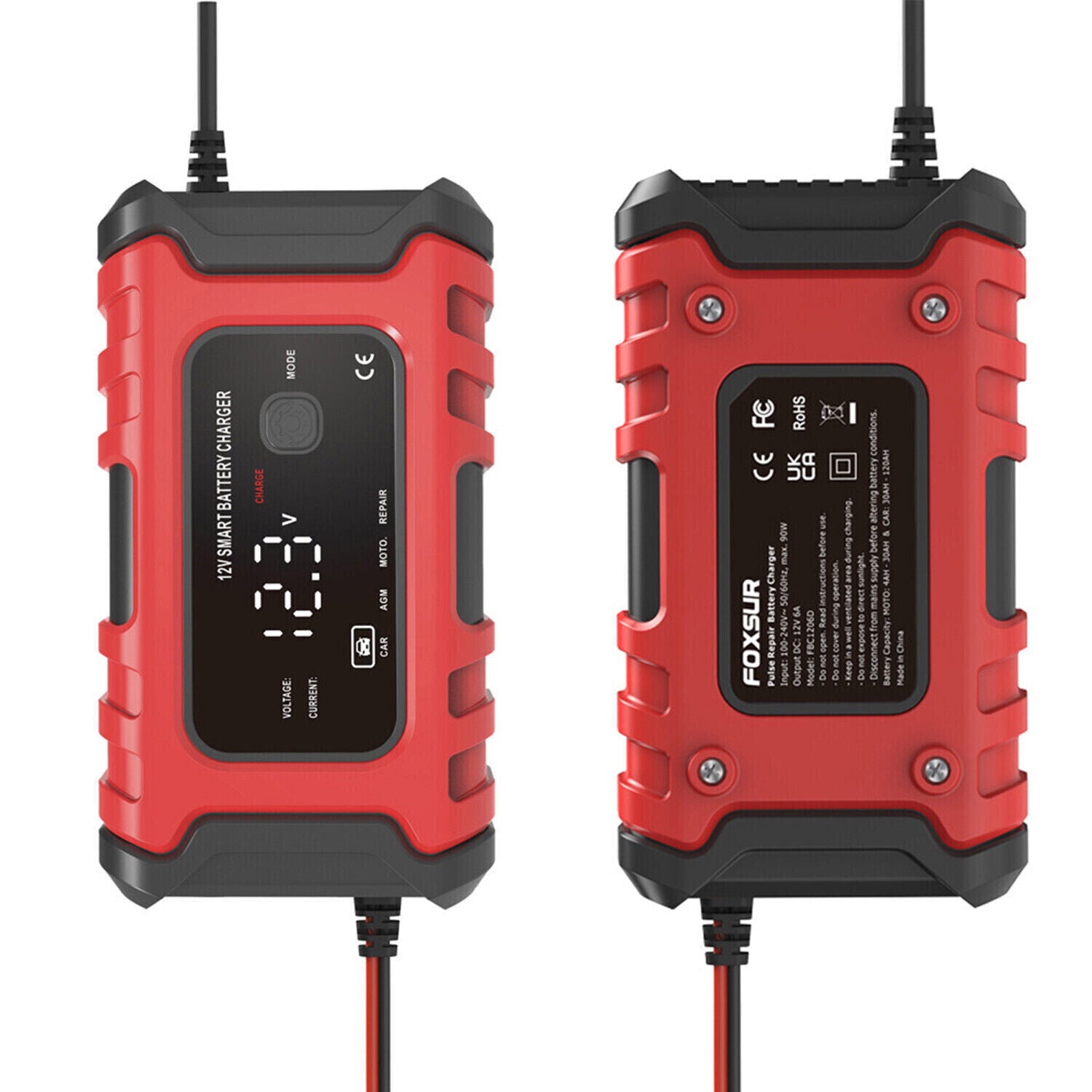 Caricabatteria 12V Carica Automatico Intelligente per Auto, Moto, Scooter, LCD