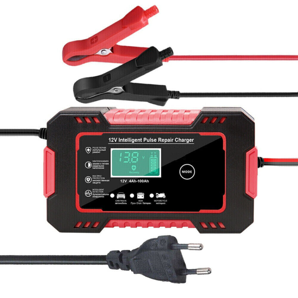 Caricabatteria 12V Carica Automatico Intelligente per Auto, Moto, Scooter, LCD