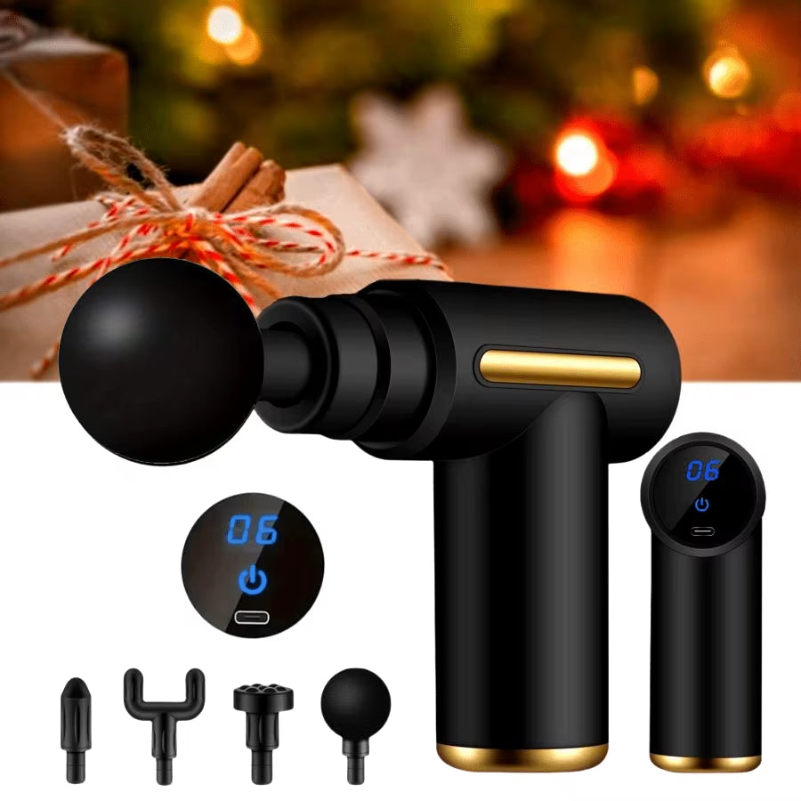 Portable Fascia Massage Gun LED Touch Screen Electric Percussion Pistol Massager Body Relaxation 4 Replaceable Massage Heads
