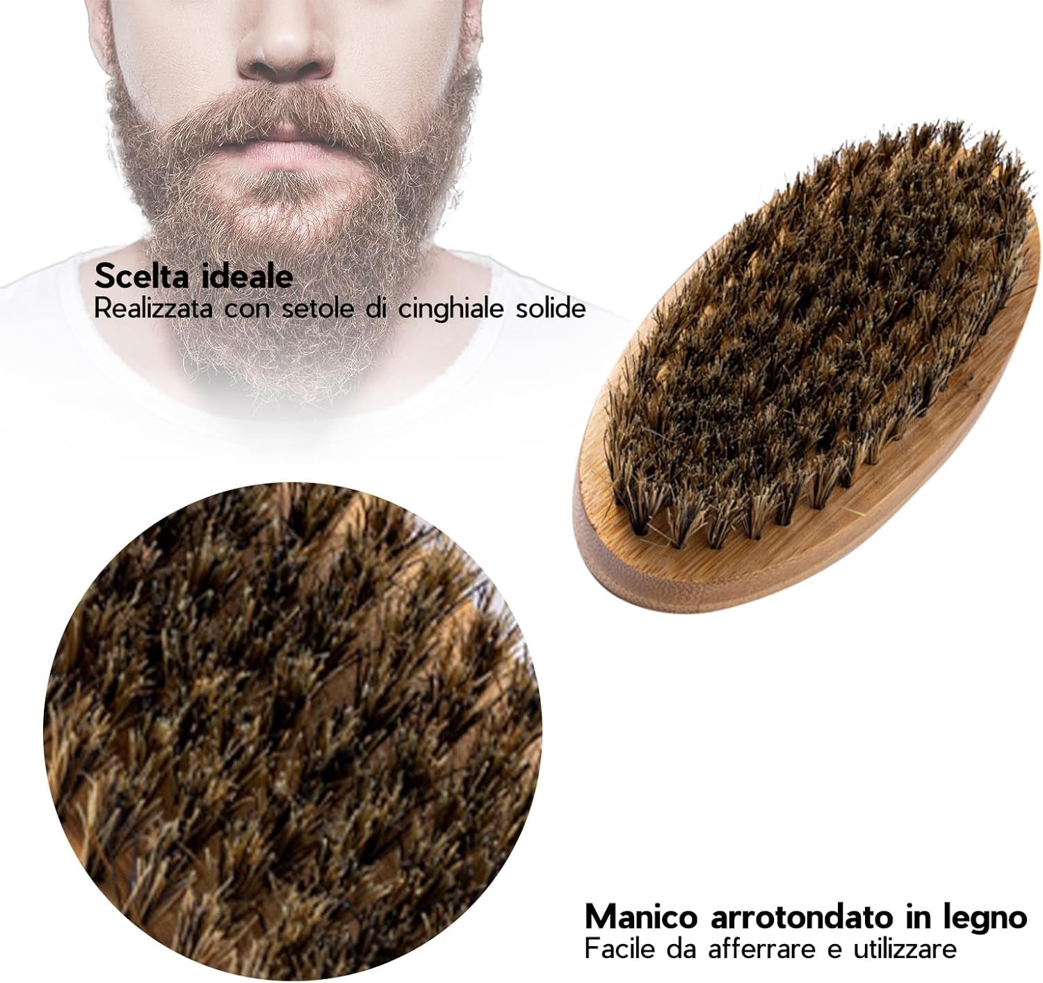 4 Pezzi Spazzola Barba Uomo Set, Pettine Barba Legno Uomo Setole Di Cinghiale Forbici Da Barba E Spazzola per Olio Vintage, Spazzola Da Barba Da Viaggio per Cura Professionale Della Barba