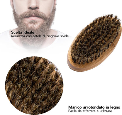 4 Pezzi Spazzola Barba Uomo Set, Pettine Barba Legno Uomo Setole Di Cinghiale Forbici Da Barba E Spazzola per Olio Vintage, Spazzola Da Barba Da Viaggio per Cura Professionale Della Barba