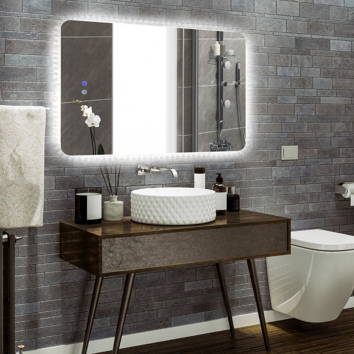Specchio Da Bagno Con Luci LED 3 Temperature Di Colore anti Appannamento, Specchio Da Parete Infrangibile