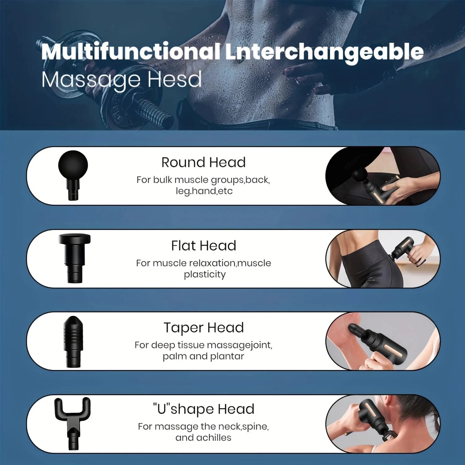 Portable Fascia Massage Gun LED Touch Screen Electric Percussion Pistol Massager Body Relaxation 4 Replaceable Massage Heads