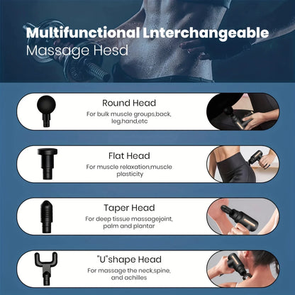 Portable Fascia Massage Gun LED Touch Screen Electric Percussion Pistol Massager Body Relaxation 4 Replaceable Massage Heads