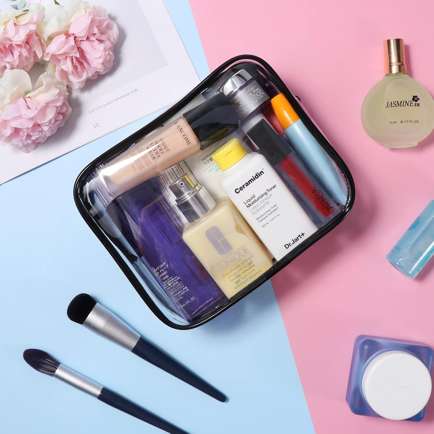 1 Borse Da Valigia Trasparente, TSA Beauty Case Da Viaggio Con Zip, Buste Trasparenti per Cosmetici, Donna/Uomo