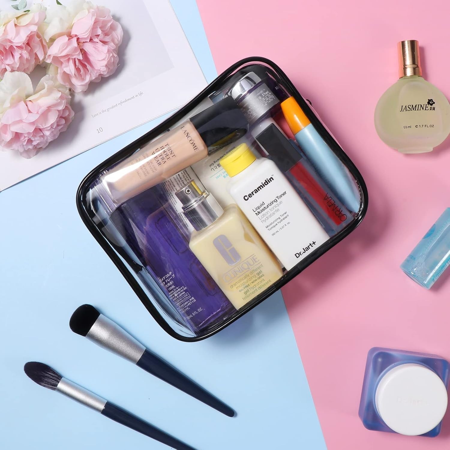 1 Borse Da Valigia Trasparente, TSA Beauty Case Da Viaggio Con Zip, Buste Trasparenti per Cosmetici, Donna/Uomo