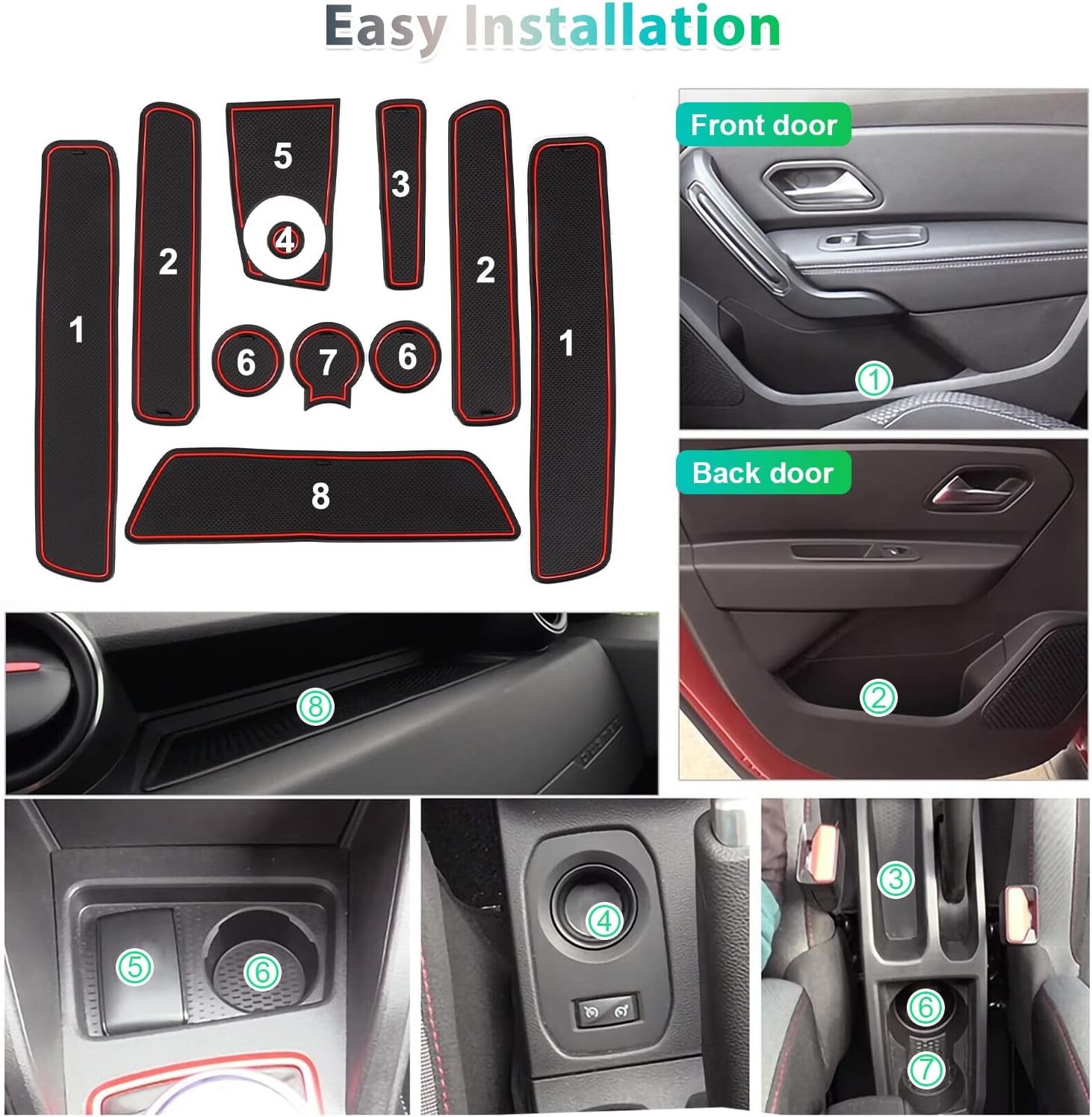 2018–2021 Renaul-T/Dacia Duster Tappetini Antiscivolo, Tappetini in Gomma per Console Centrale, Portabicchieri, Custodie, Tappetini per Le Cuciture Della Porta [Non per 2022] (Rosso)
