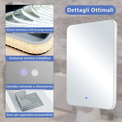 Specchio Da Bagno Con Luci LED 3 Temperature Di Colore anti Appannamento, Specchio Da Parete Infrangibile